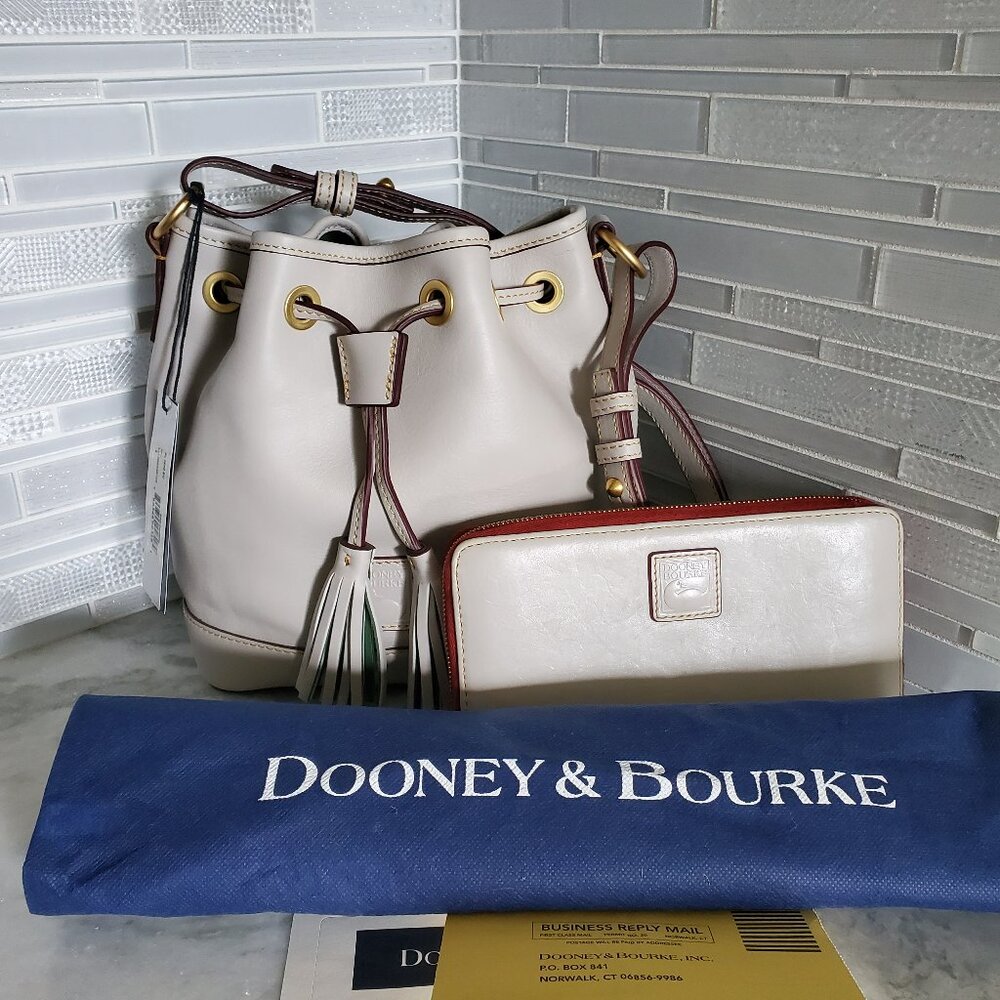 NWT - SET Dooney & Bourke Florentine Small Drawstring & Lg Zip Wristlet Ecru
